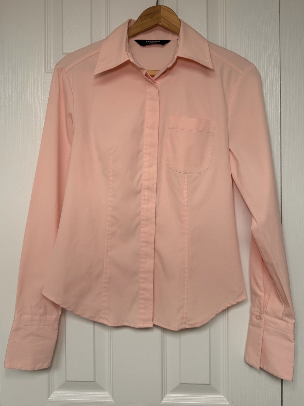 Express Stretch 1/2 Peach Pink Tailored Button Down Shirt Y2K Workwear Office